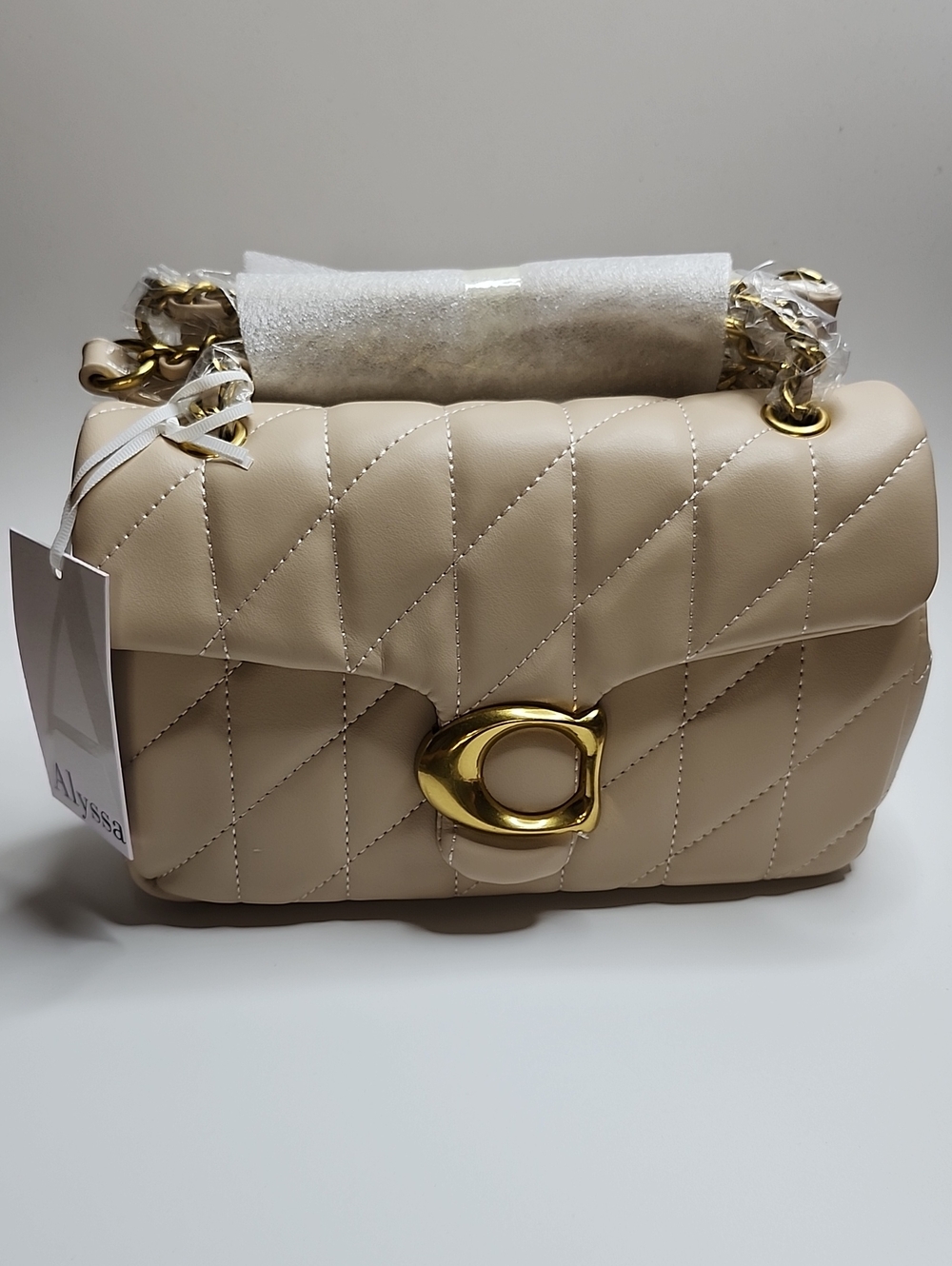 Alyssa Quilted Cream Shoulder Bag with Gold Hardware